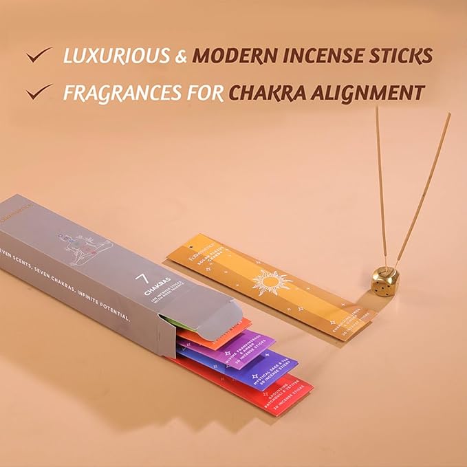 Folkulture Incense Sticks (140 Sticks) | Set of 7 Chakras Premium Incense for Healing, Yoga, Aromatherapy| No Charcoal, Organic, Non Toxic, 60 Mins, Long Burning Frankincense, Lavender Insence-Sticks