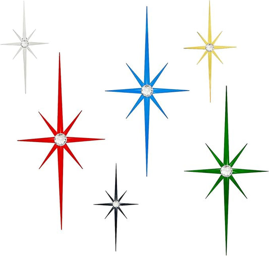 4 Pack Metal Star Wall Art 8 Pointed Starburst Wall Decor Set with 2 Large & 2 Small Pieces Mid Century Celestial Metal Wall Sculpture for Bedroom Living Room Office Gallery Wall