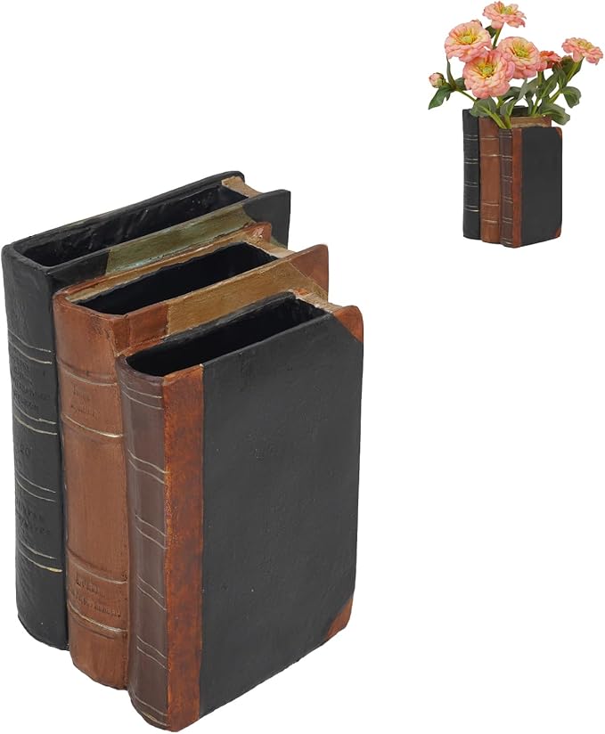 Guichifun Book Shaped Vase for Flowers - Resin Decorative Vase Classical Fake Books for Bookshelf Bedroom Office Home Décor Gifts for Book Lovers 5.5 * 4.5 * 7.5 Inch