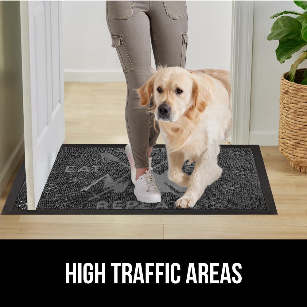 GORILLA GRIP 100% Waterproof All-Season WeatherMax Doormat 35x23, US Designed Natural Rubber, Stain and Fade Resistant, Low Profile Indoor Outdoor Door Mats, Easy Clean Patio Mat, Graphite Skiing