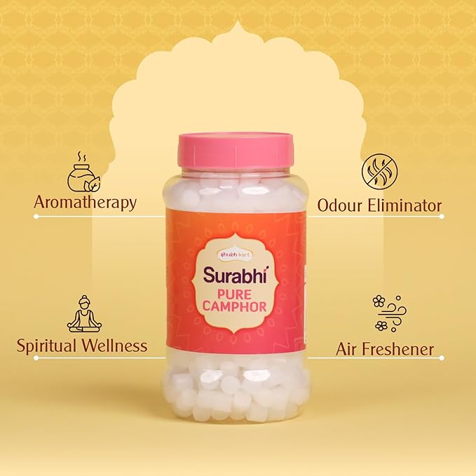 Shubhkart Surabhi 100% Pure Camphor Crystals or Aromatherapy, Incense, Odor Eliminator, Puja (Surabhi Camphor, 250 g | 8.8 oz)