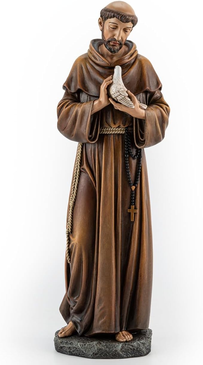 BC Catholic Saint Francis of Assisi Statue, 14.5" H St Francis Patron Saint of Animals, Garden Figure, Religious Gift, Inspirational Home décor, Renaissance Sculpture Handmade by Buildclassic