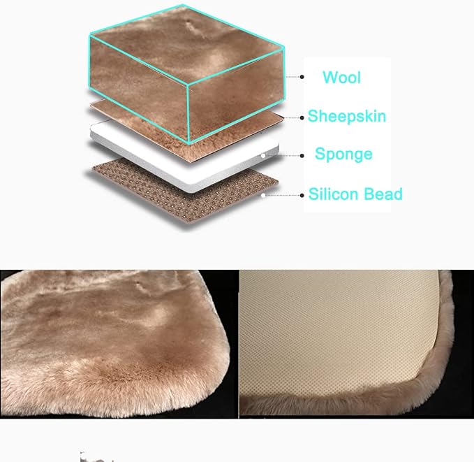 OGLAND Fluffy Genuine Australia Sheepskin Car Seat Cover for Auto Interior Accessories with Soft Fuzzy Wool Eco-Friendly Natural Fur Non-Slip (Teak, Front)