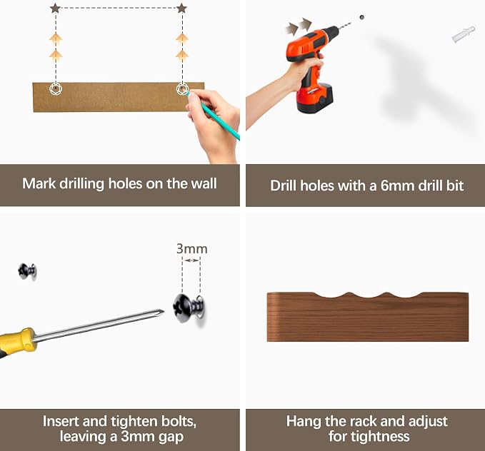 Coat Rack Wall Mount with Hidden Hooks, Wall Hooks with Shelf, Wall Key Holder Mount Wooden Shelf Entryway Hooks for Bedroom Bathroom for Hanging Coats Hats Bags Towels (Walnut Wave-Shape, 4 Hooks)