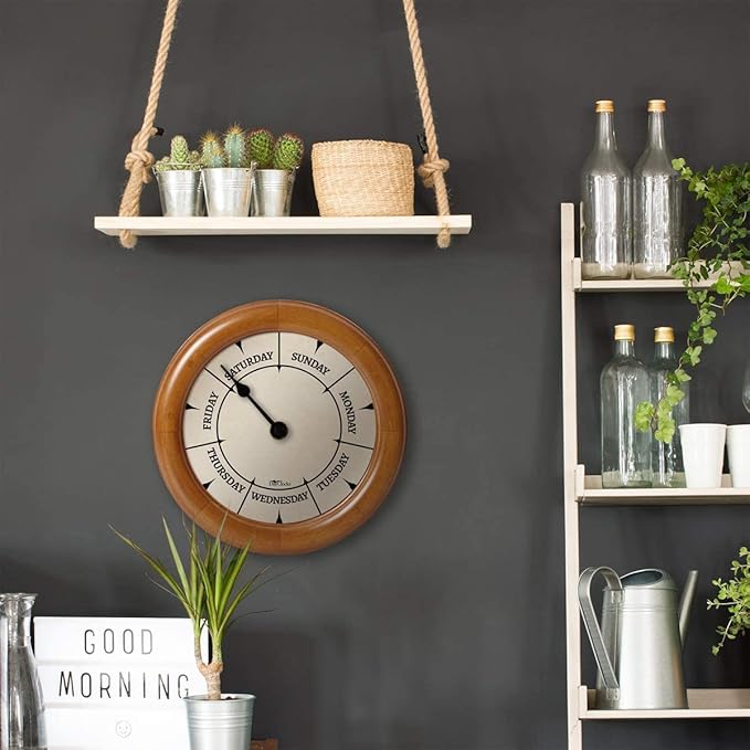 Classic Day of The Week Wall Clock - 10" Solid Pine Wood Frame, Ideal Retirement Gift for Men and Women, Day Clock for Seniors and Retirees