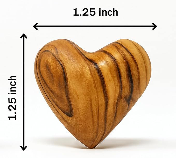 Zuluf Set of 10 Mini Olive Wood Hearts 1.2" Bulk Pack Hand Carved Wooden Hearts Wedding Favors Party Pack Valentine Bowl Filler Decorations Pocket Hug Sympathy Gift Made in Bethlehem w/Certificate