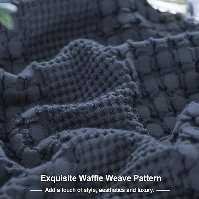 PHF 100% Cotton Waffle Pillow Shams Queen Size, 2 Pack 20" x 30" Soft Skin-Friendly Pillowcases, No Filling, Aesthetic Woven and Breathable Waffle Weave Pillow Case Covers for Bed, Indigo