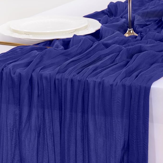 Socomi 3pcs Royal Blue Easter Spring Cheesecloth Table Runner Boho Rustic Gauze 120 inch 10FT Cheese Cloth Runner for Wedding Party Baby Shower Birthday Home Decor Holiday Decorations