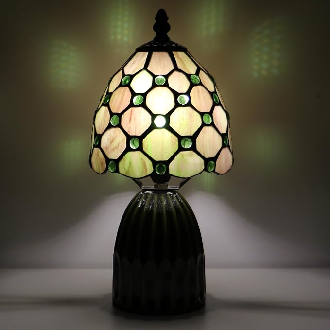 Tiffany Stained Glass Mushroom Table Lamp 12.5 Inch -Amber Pearl | Tiffany Lamp,6X6X12.5 Inch,Small Night Light,Ceramic Base, Mini Accent Light Suitable,Bedside,Bedroom, Children Room,Antique