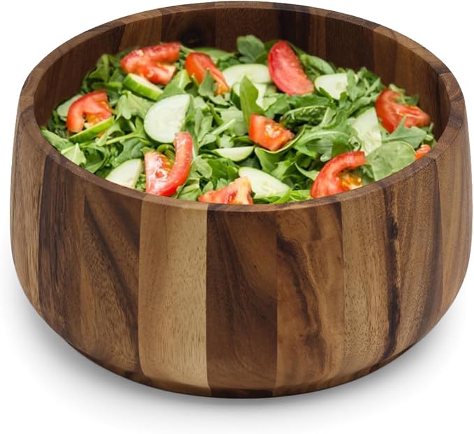Ironwood Gourmet Acacia Wood Salad Bowl, 12.5" x 5" Tulip Style Fruit and Salad Bowl