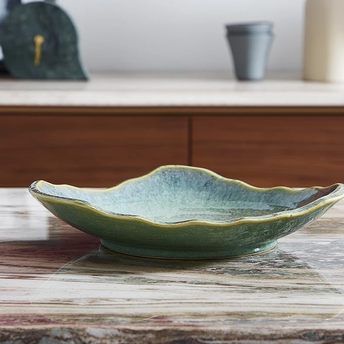Large Ceramic Decorative Bowl, 12" Dish, Green Reactive Glaze | Centerpiece Bowl, Modern Coffee Table Decor, Entryway Catchall Key Bowl, Decorative Fruit Bowl for Dining Table Living Room