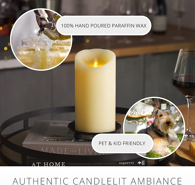 Luminara Scalloped Edge Flameless LED Candle - Ivory 4" x 7" - Real Wax Pillar Battery Operated Moving Flame w/Timer Unscented 1000Hr Runtime