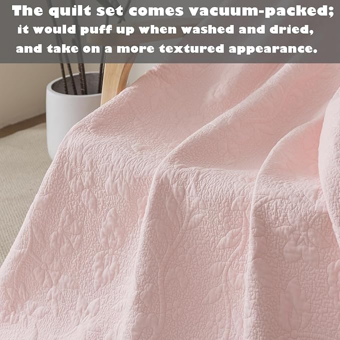 Brandream Pink Scalloped Edge Quilt Cotton Quilted Throw Blanket for Bed Couch Daybed 47 X 60 Inch Decorative Throw Blankets