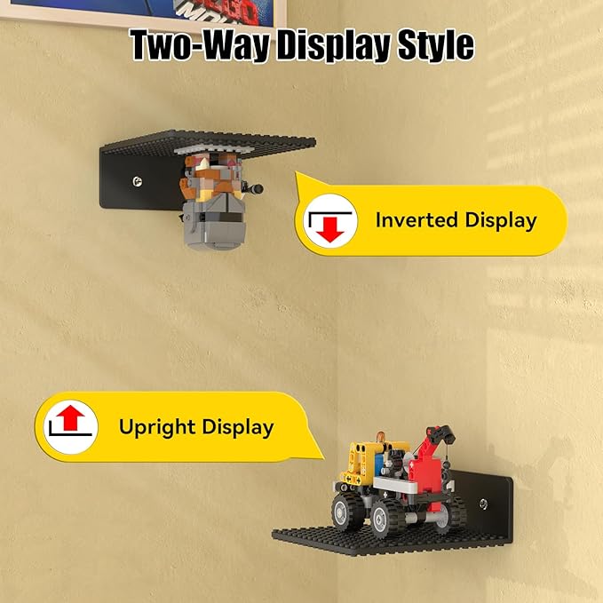 BlissBox 12-Pack Floating Shelves for Wall Compatible with Lego Building Bricks, 5x5.5inch Dual‑Sided 16x17 Studs for Toy Brick Storage and Display, ABS Display Shelves for Room Decor, Black