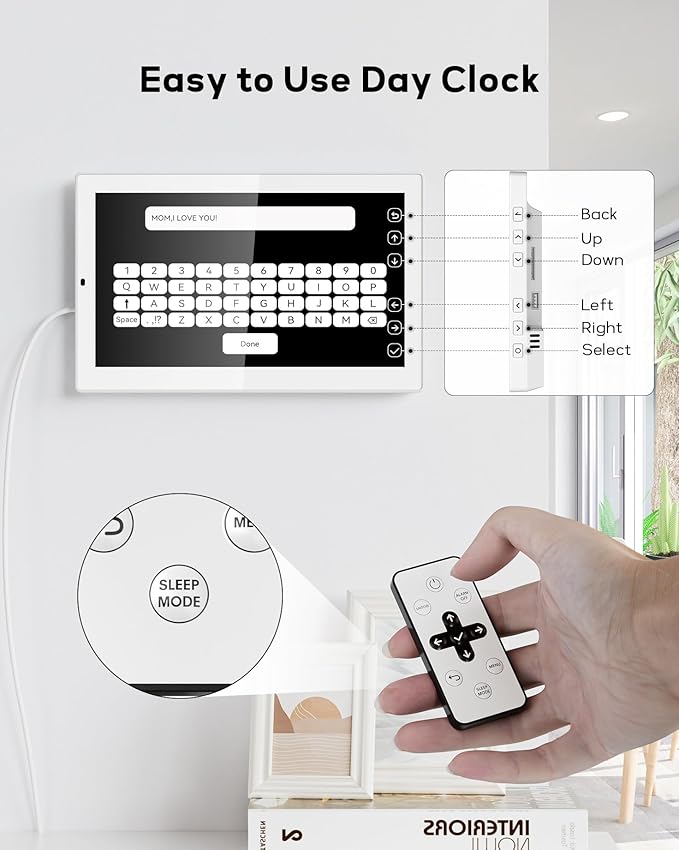 Mesqool 10.1" Large Digital Clock for Seniors with Date & Day, Easy-to-Read Calendar, Daily Reminders, Auto Dimming Display, Remote Control, Indoor Temperature & Humidity, Wall Mountable