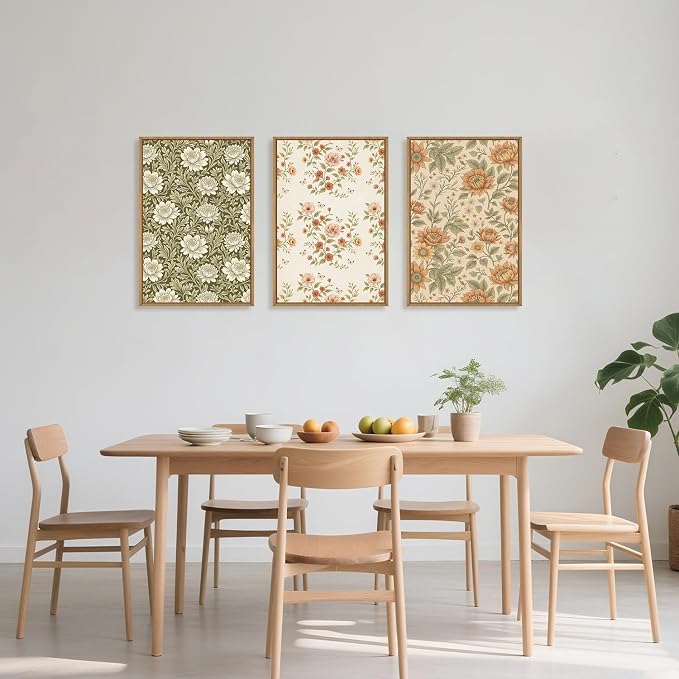 Vintage Pastoral Floral Framed Canvas Wall Art Set, Boho Colorful Flower Wall Decor, Peony Wildflower Wall Painting, Retro Botanical Art Prints for Living Room, Bedroom, Office - 24"X36"X3