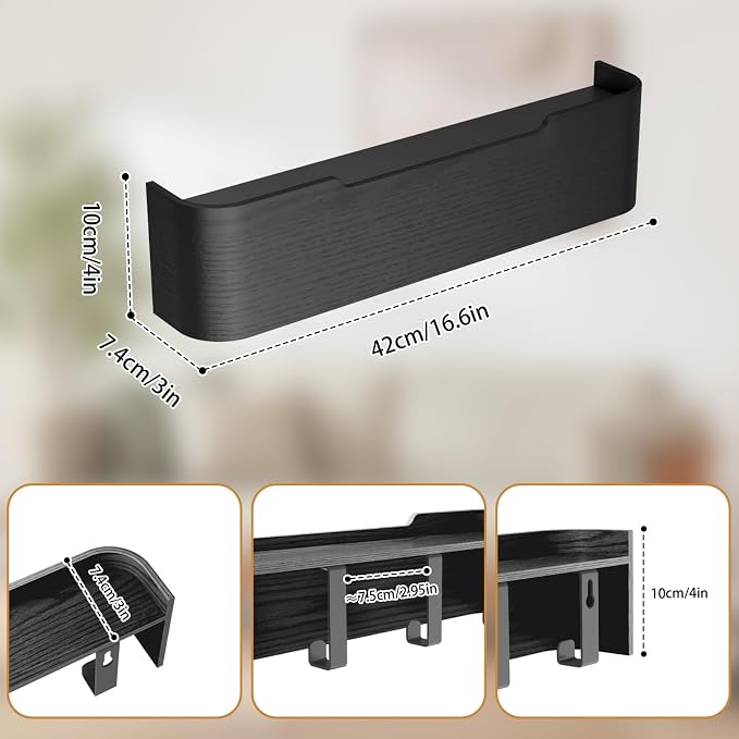 Wall Mounted Coat Rack with Shelf, Wooden Entryway Organizer with Hidden Metal Hooks for Hanging Coats Bags Keys, Modern Floating Shelf for Hallway Bathroom