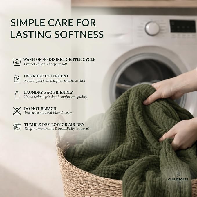 CLOUDSCAPE 4 Layer Muslin Blanket for Adults - 100% Cotton Throw Blanket - 50"x70" Oversized Gauze Throw for Sofa, Couch - Soft Lightweight Breathable Muslin Cotton Throws for Summer- Olive Green