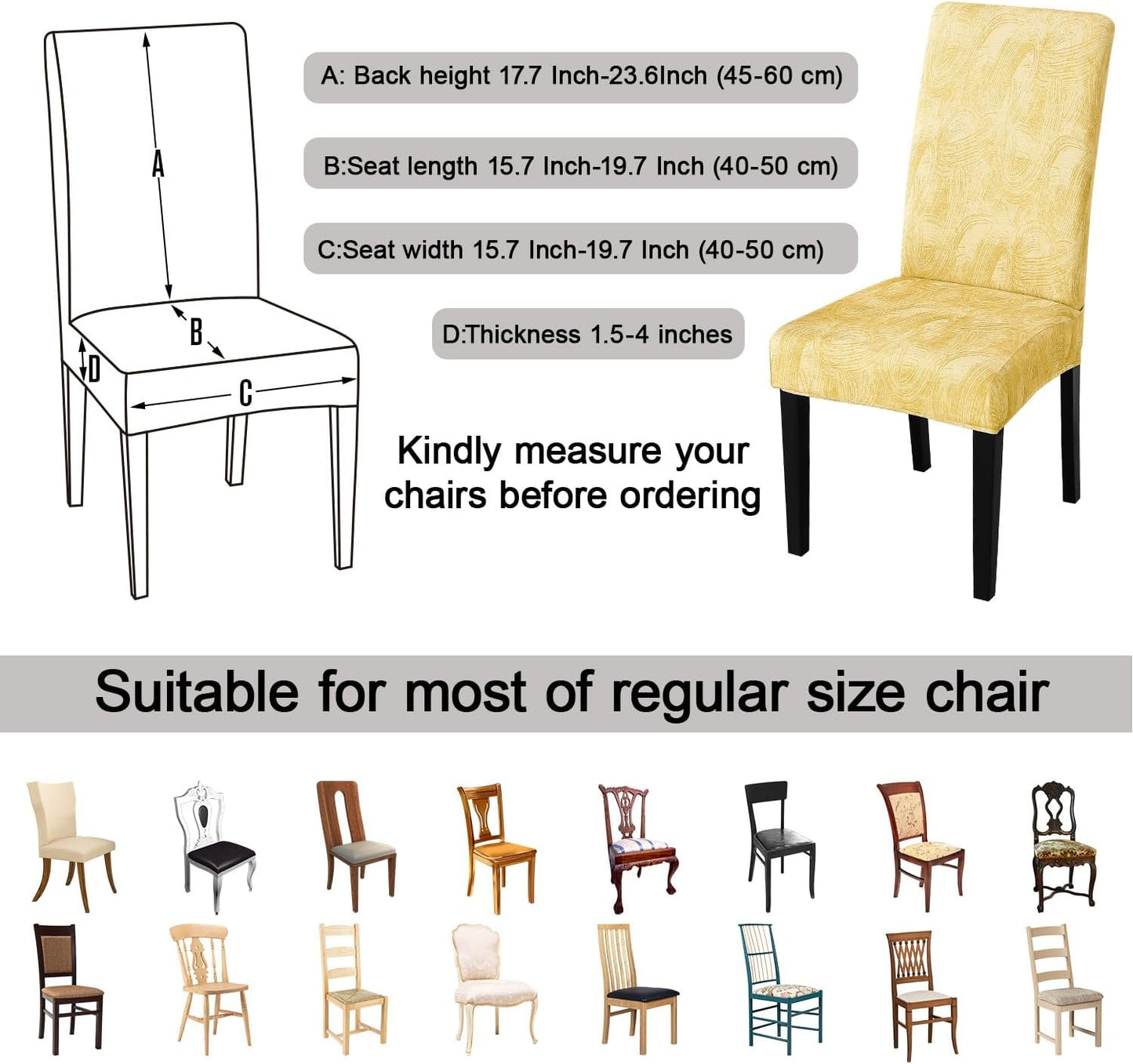 JQinHome Pattern Chair Covers for Dining Room Set of 6, High Stretch Removable Washable Parsons Chair Slipcover for Home Party Hotel Wedding Ceremony (Quicksand Beige,6PCS)