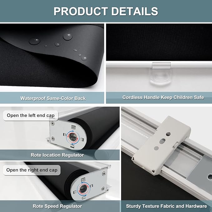AOSKY Cordless Roller Shades Blackout Blinds for Windows Room Darkening Rolled Up Shades with Spring System, UV Protection Window Shades Door Blinds for Home and Office (36" W x 72" H, Black)