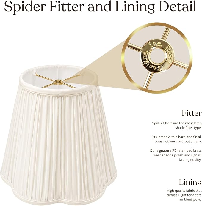 Royal Designs, Inc. BS-754-16WH Bottom Scallop Gather Pleat Basic Lamp Shade, 8 x 16 x 13, White