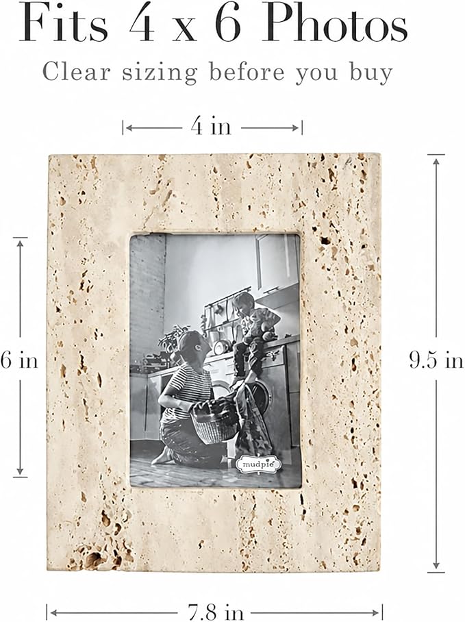 Mud Pie Cream Travertine Frame, Small, 9.5" x 7.5"