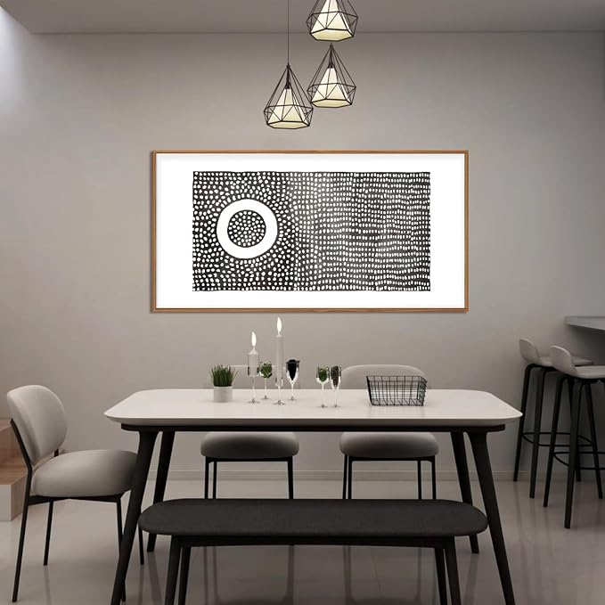 DRACIT Abstract Black and White Framed Canvas Wall Art Set,Minimalist Round Dot Wall Decor,Modern Mid Century Circle Print,Neutral Geometric Artwork for Living Room,Bedroom,Office-20 x40