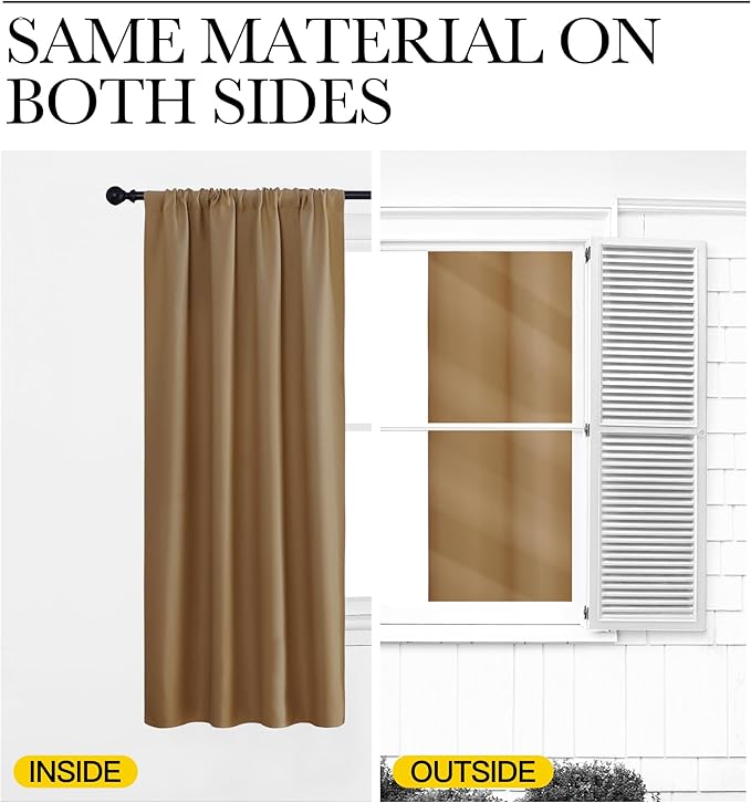 NICETOWN RV Blackout Curtains for Camper Windows, Gold Brown, 34" x 30", Set of 2, Kitchen Curtains, Short Blackout Drapes, Thermal Insulated Rod Pocket Window Treatment Draperies for Nursery