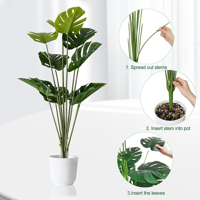 SAJANDAS Set of 2 Artificial Monstera Deliciosa Plants in Pots, Fake Tropical Trees with Greenery Leaves Stems, 46 Inch Faux Swiss Cheese Floor Plants for Porch, Office, Garden, Store, Home Decor