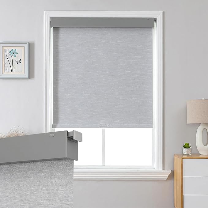 Joydeco No Drill Blackout Shades, Free-Stop Cordless Roller Shades, UV Protection, Thermal Insulated Blinds for Indoor Windows, Easy Install Window Blinds for Home and Office (Grey, 30" W x 75" H)