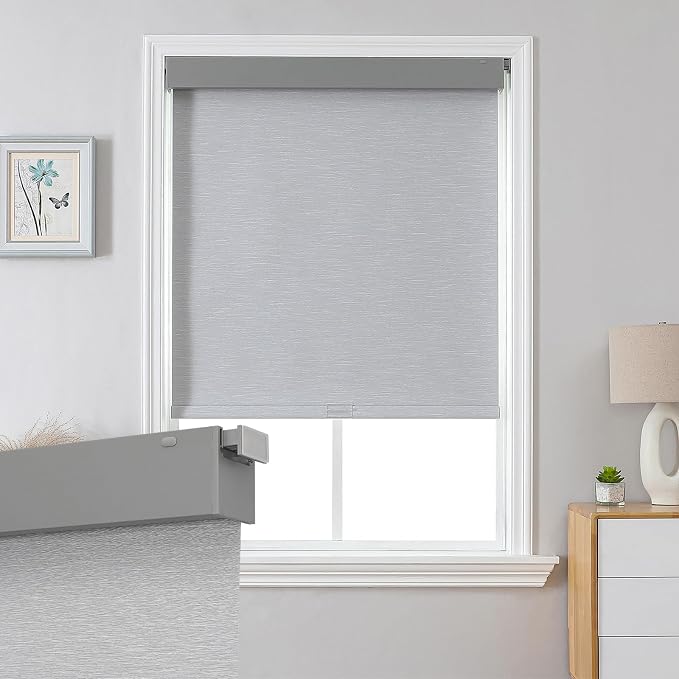 Joydeco No Drill Blackout Shades, Free-Stop Cordless Roller Shades, UV Protection, Thermal Insulated Blinds for Indoor Windows, Easy Install Window Blinds for Home and Office (Grey, 36" W x 75" H)