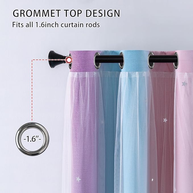 XiDi Curtains for Girls Bedroom Kids Room Unicorn Princess Theme Home Decor 72 inches Length Pink/Purple, W52 X L72 2 Panels