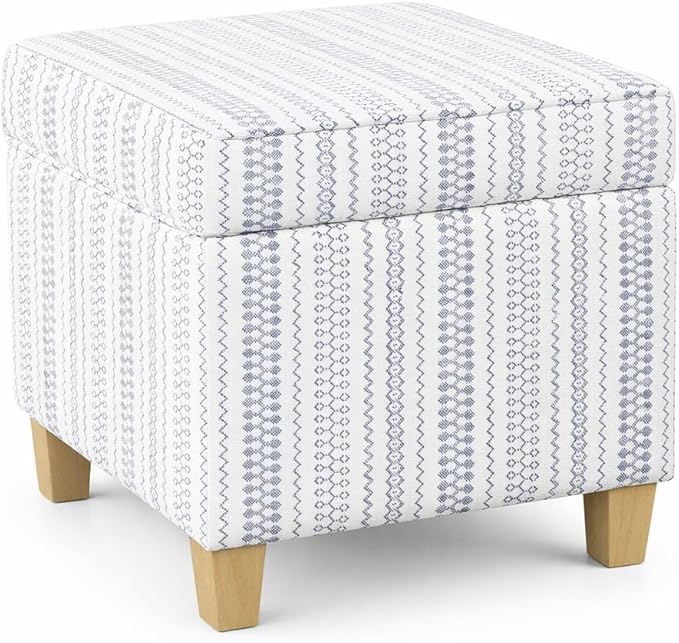 HomePop Home Decor | K7342-F2359 |Classic Square Storage Ottoman with Lift Off Lid | Ottoman with Storage for Living Room & Bedroom, Blue Stripe Large