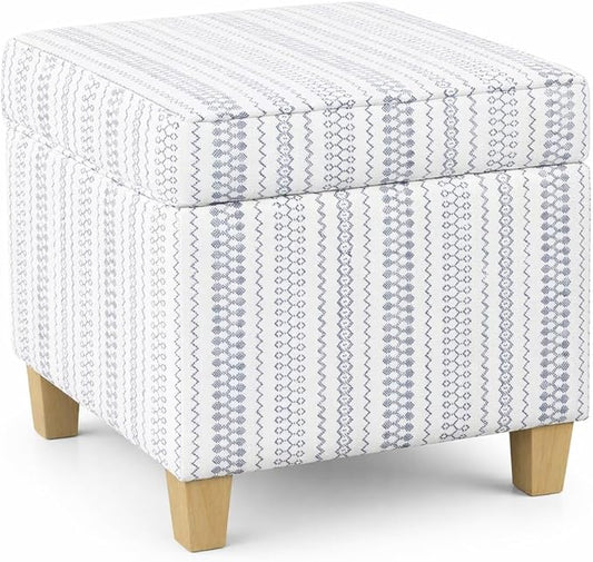 HomePop Home Decor | K7342-F2359 |Classic Square Storage Ottoman with Lift Off Lid | Ottoman with Storage for Living Room & Bedroom, Blue Stripe Large