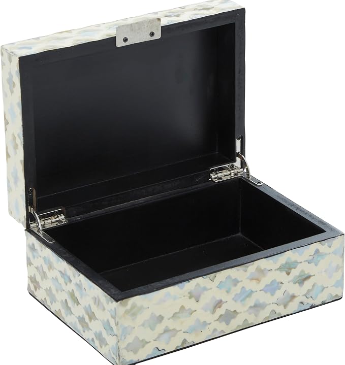 Deco 79 Mother of Pearl Shell Geometric Handmade Decorative Box Storage Decorative Keepsake Boxes with Hinged Lid, Set of 2 Storage Boxes 12", 8"W, Cream