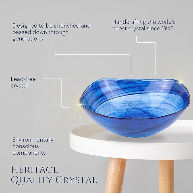 Badash Decorative Glass Serving Bowl, Alabaster Glass Centerpiece Fruit Bowl, Home Décor Table Accent Bowl, 10” Diameter, Cobalt Blue