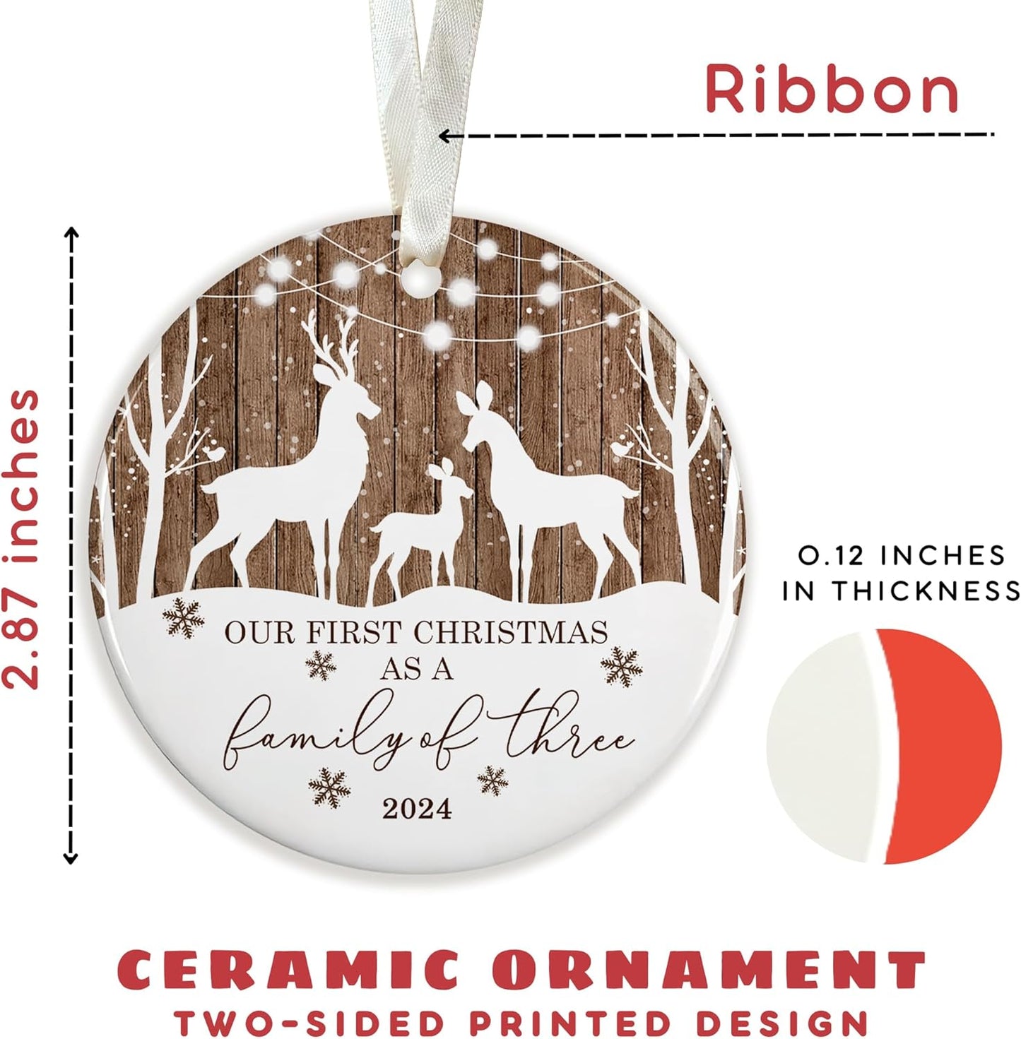 Family Christmas Ornaments 2024 - New Mom and Dad Gifts First Time 2024 - Our First Christmas as a Family of 3 Ornament - Ceramic Ornament