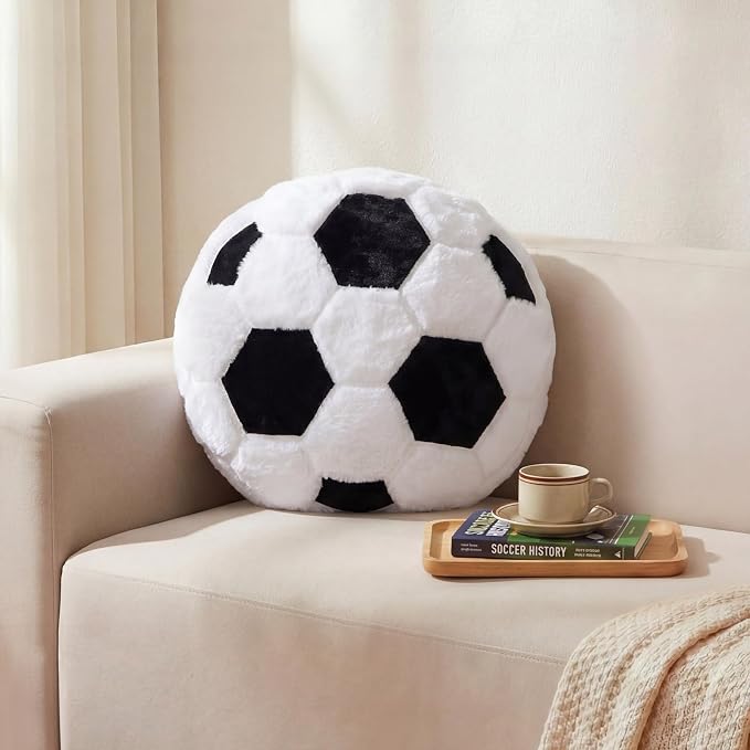 Juexica 18 Inch Soccer Ball Pillow Soft Football Cushion for Boys Bedroom Sports Themed Room Decor Soccer Fan Gift for Kids Teens Playroom Couch Sofa Bed