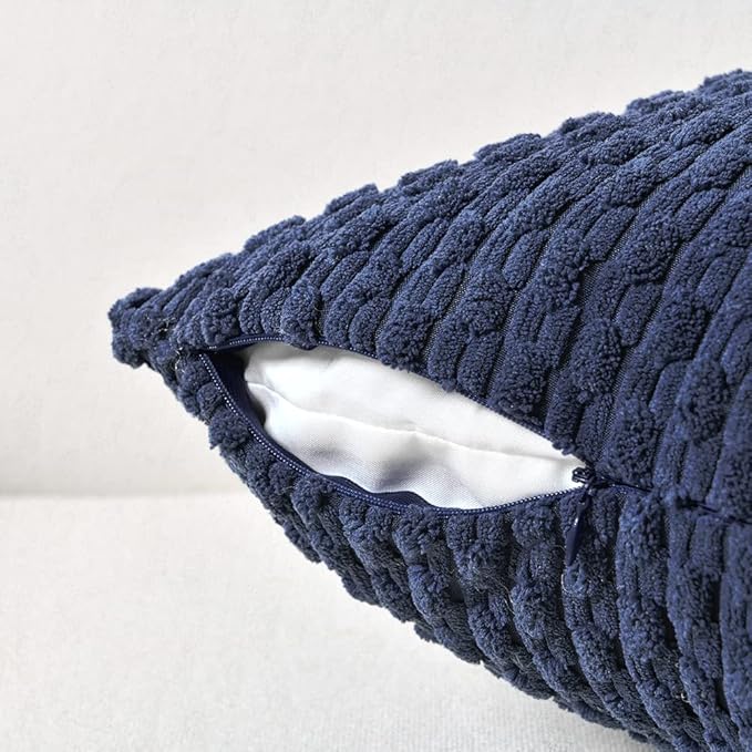 Fancy Homi 2 Packs Navy Blue Decorative Throw Pillow Covers 26x26 Inch for Couch Bed Sofa, Modern Farmhouse Boho Home Decor, Soft Cute Plush Corduroy Cushion Case 66x66 CM