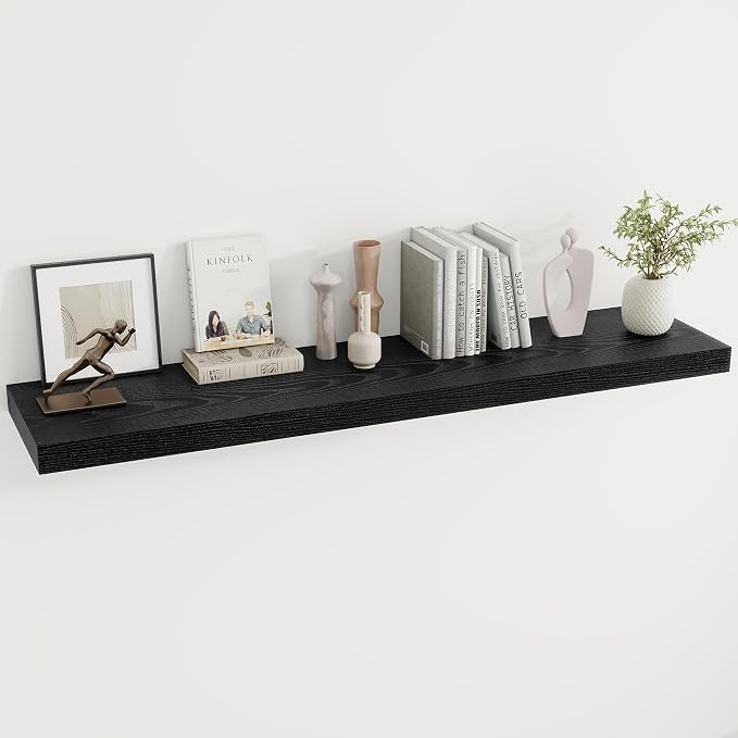 Dreamland 55Inch Black Floating Shelves 9.8" Deep Wall Mounted Set of 1 | Wall shelves for bathroom, bedroom, Living Room, kitchen, deep wall mount wood storage display for home decor 55" x 9.8"