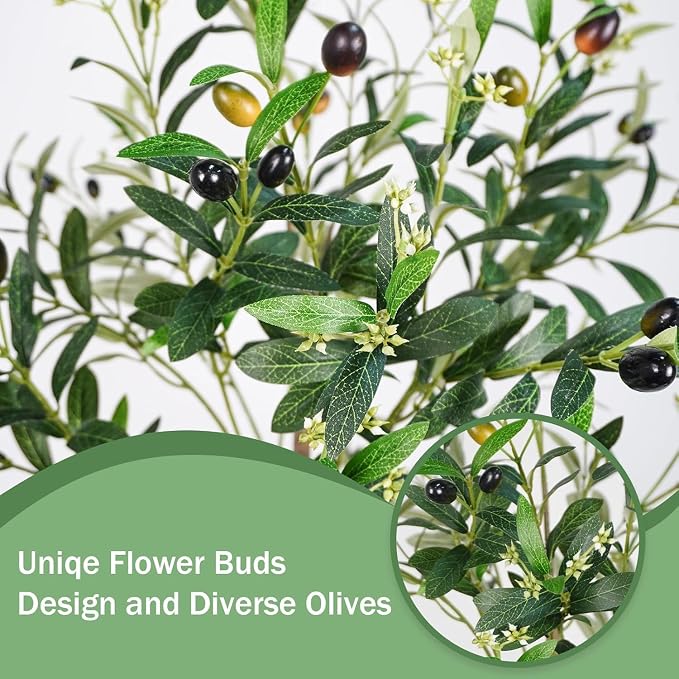 Caxchiling Large Artificial Olive Tree 7FT, Indoor Outdoor Faux Tall Tree | Natural Trunk with Olive Fruits and Buds in White Planter for Home Office Living Room