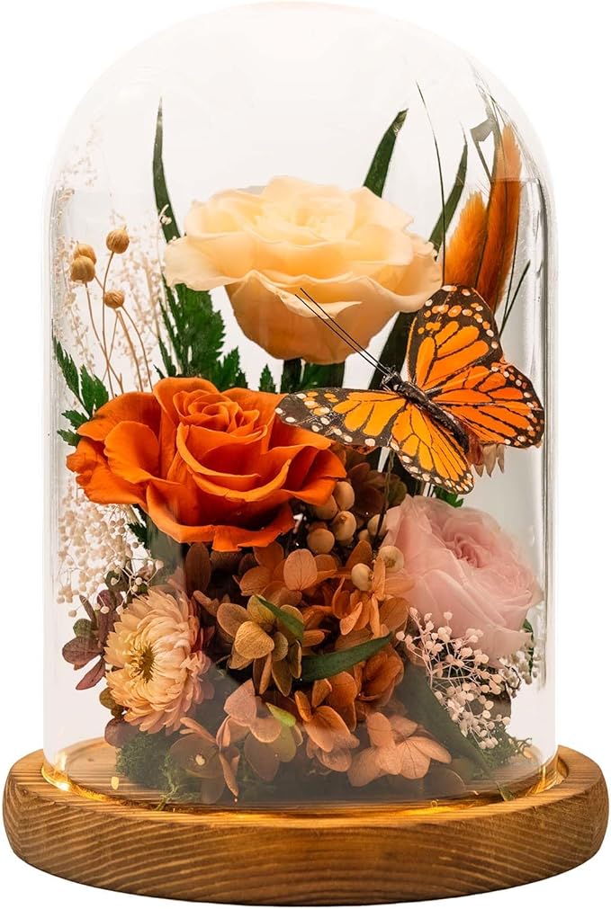 Forever Gifts for Mom: Big Flower Big Love-Mothers Day Flowers for Mom Wife Grandma-Eternal Flower with Butterfly-Flowers for Delivery Prime on Anniversary Valentines Birthday (Orange)
