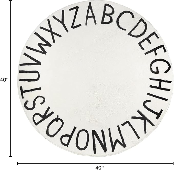 Topotdor Round Kids Play Rug Alphabet Nursery Area Rug Extra Large Soft Crawling Play Mat for Children Toddlers Bedroom (40 inch, White)