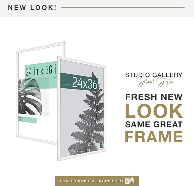 MCS Studio Gallery 24x36 Poster Frame White Woodgrain Engineered Wood, Vertical & Horizontal Wall Hanging Large Picture Frame for Photos, Posters & Art Prints (2-Pack)