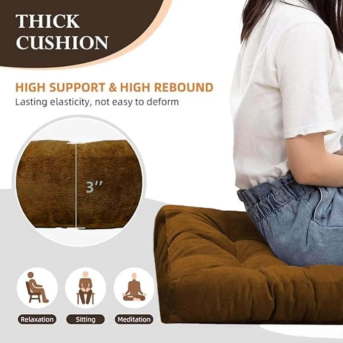 18x18in Floor Pillows Set Square Chair Cushion Pad for Sitting Tufted Corduroy Seat Cushions for Living Room Balconies Office Grass Green