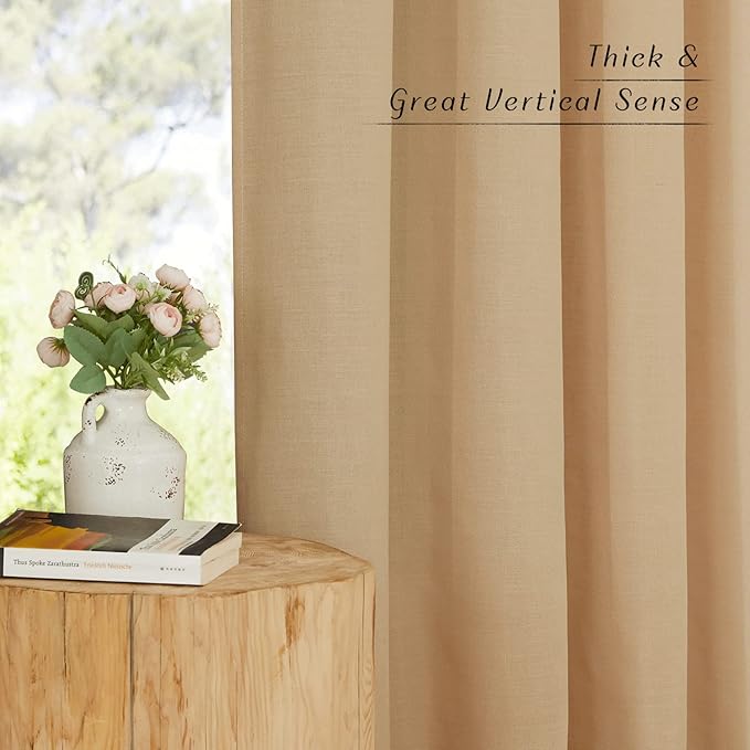 NICETOWN Thick Linen Burlap Curtains for Bedroom, Grommet Linen Blend Semitransparent Privacy Added Window Treatments Light Filtering Curtains for Living Room, 55" W x 63" L, Set of 2