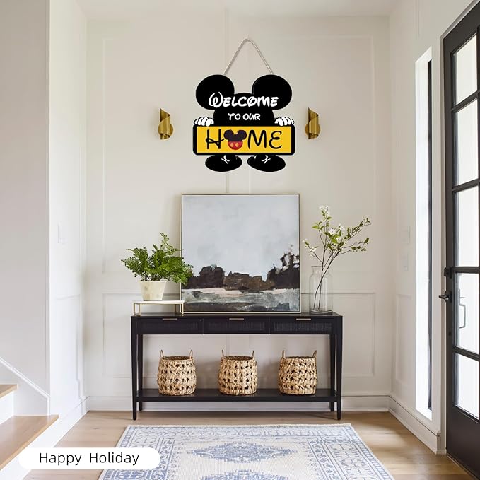 Cute Mouse Seasonal Interchangeable Welcome Door Sign, Welcome to Our Home Sign with 20pcs Interchangeable Holiday Pieces for Farmhouse/Wall/Porch Decor and Housewarming Gift (Yellow)