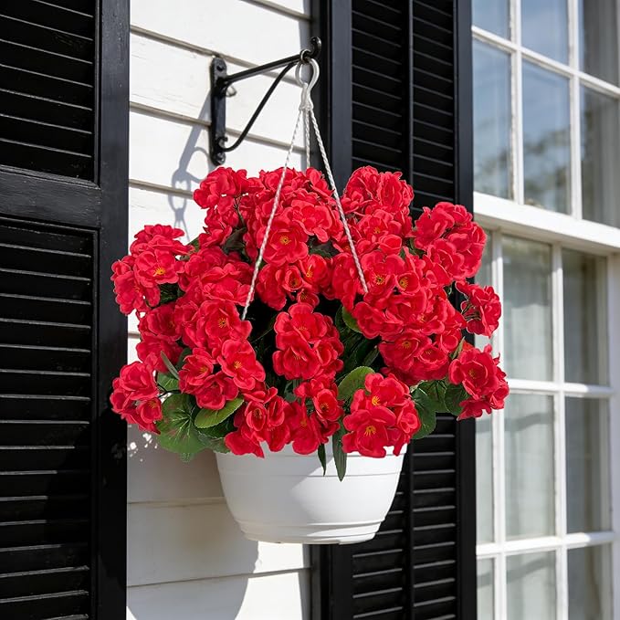 Ouddy Decor Artificial Geranium Flowers for Outdoors, Fake Silk Flowers UV Resistant Faux Geraniums for Vase Planter Garden Patio Balcony Porch Indoor Outdoor Spring Summer Home Decor, 6 Pcs Red