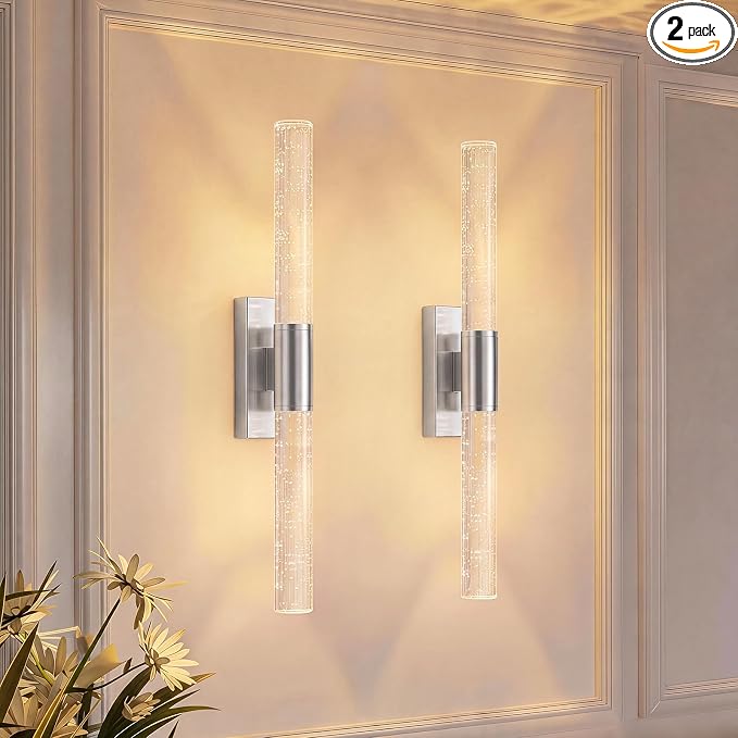 camuucci Battery Operated Wall Sconces Set of 2 Rechargeable Battery Powered Wall Light with 12000mAh Not Hardwired Dimmable Wall Lamp Fixtures for Bedroom Living Room Silver 20.9 Inches