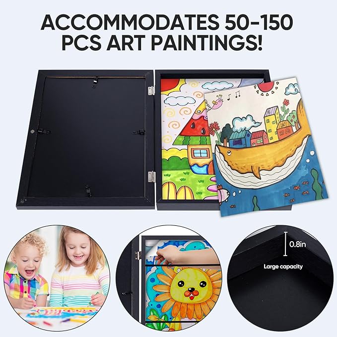Kids Artwork Frames Changeable - Kids Art Frame,Kids Art Frames Front Opening Holds 150,Children Art Projects Kids Art Frames,8.5x11 Black Picture Frame for Display Kid Art work,With Storage
